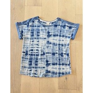 Lucky Brand Womens T-Shirt Blue Tie Dye Scoop Neck Short Sleeve Pullover